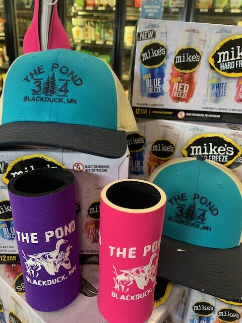 Hats and Koozies for sale at The Pond